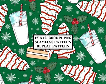 Christmas Tree Cake Seamless Pattern, Seamless Background, Sublimation Designs, Repeat Digital Paper, Printable Pattern, Scrapbook, Fabric