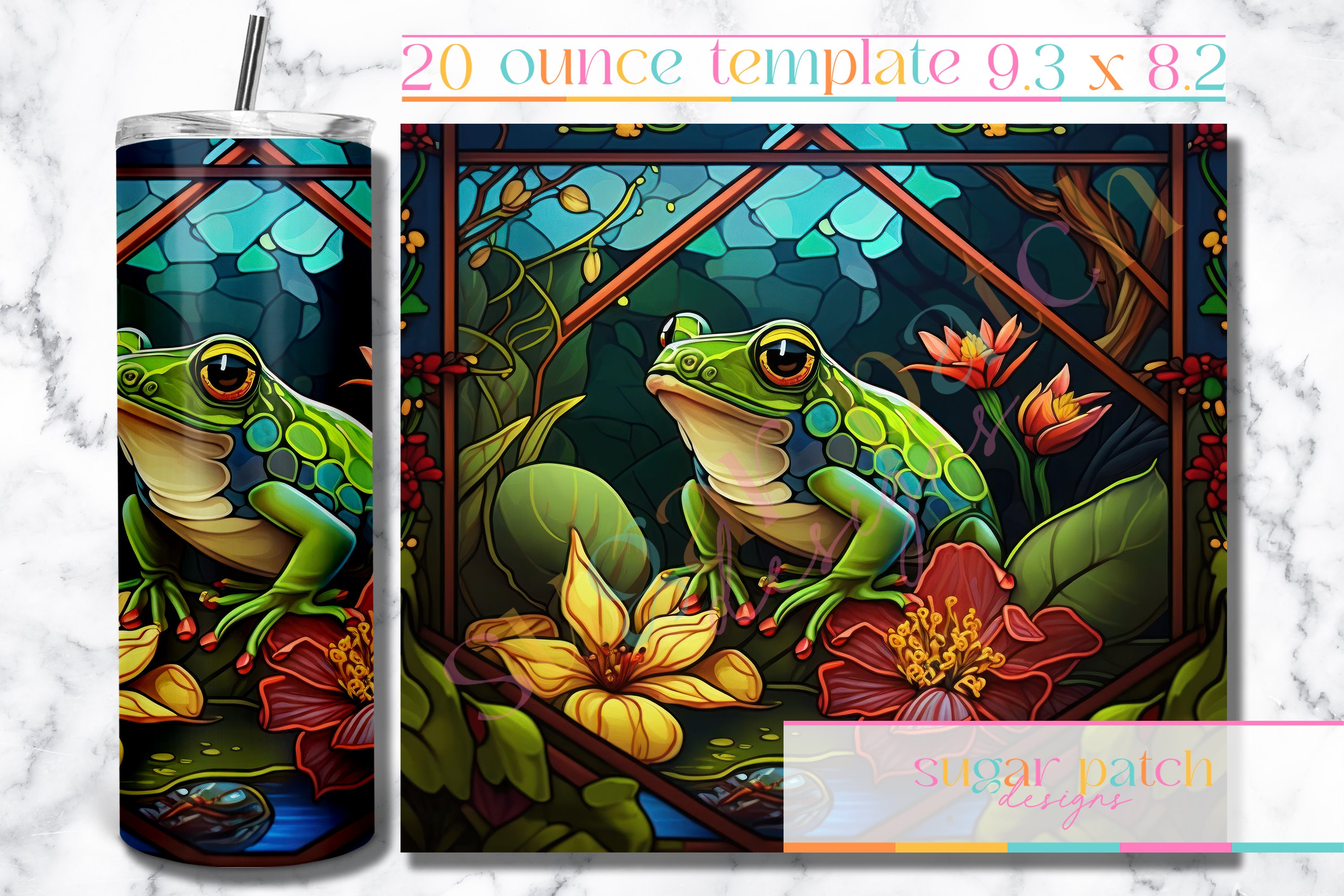 Stained Glass Frog 20oz Skinny Tumbler Sublimation Design Etsy Australia