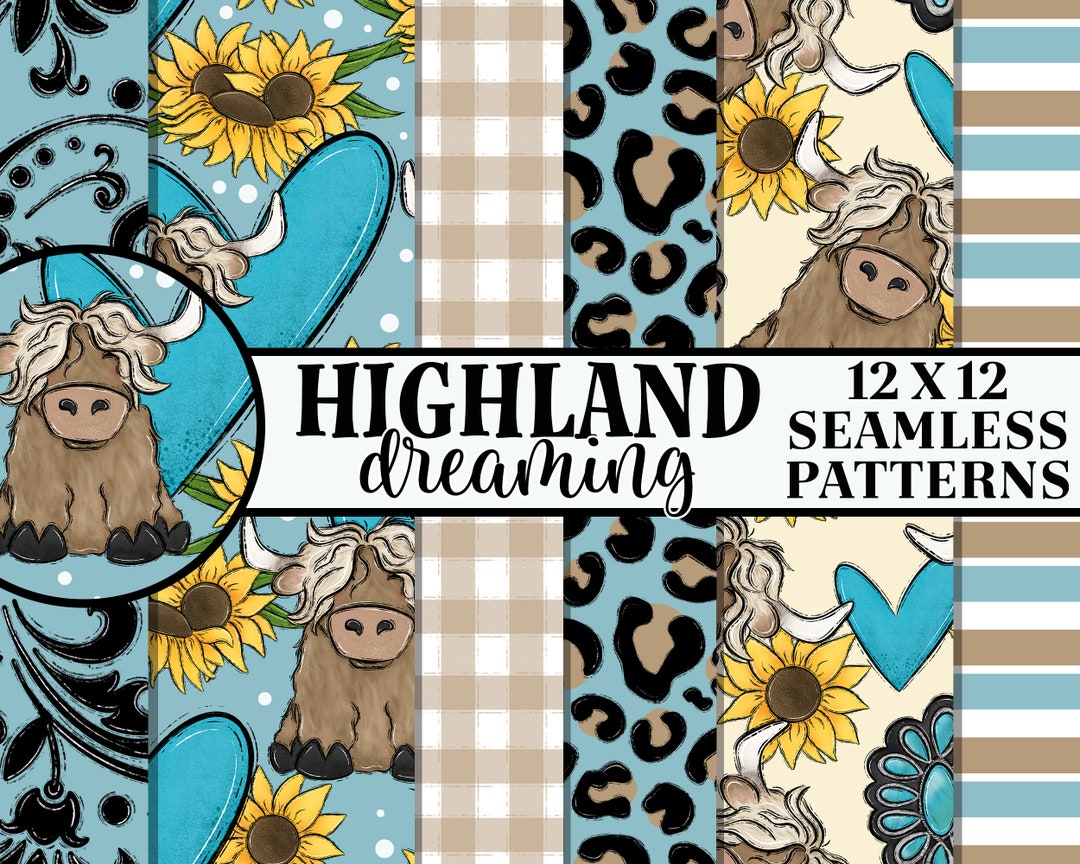 Highland Cow Seamless Pattern, Seamless Paper, Repeating Pattern ...