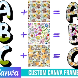 Make your own Alpha, Canva Frame Alpha, Fill your own Alphabet, Add Your Own Pattern, CANVA Template, Editable Template, Easy Drag and Drop