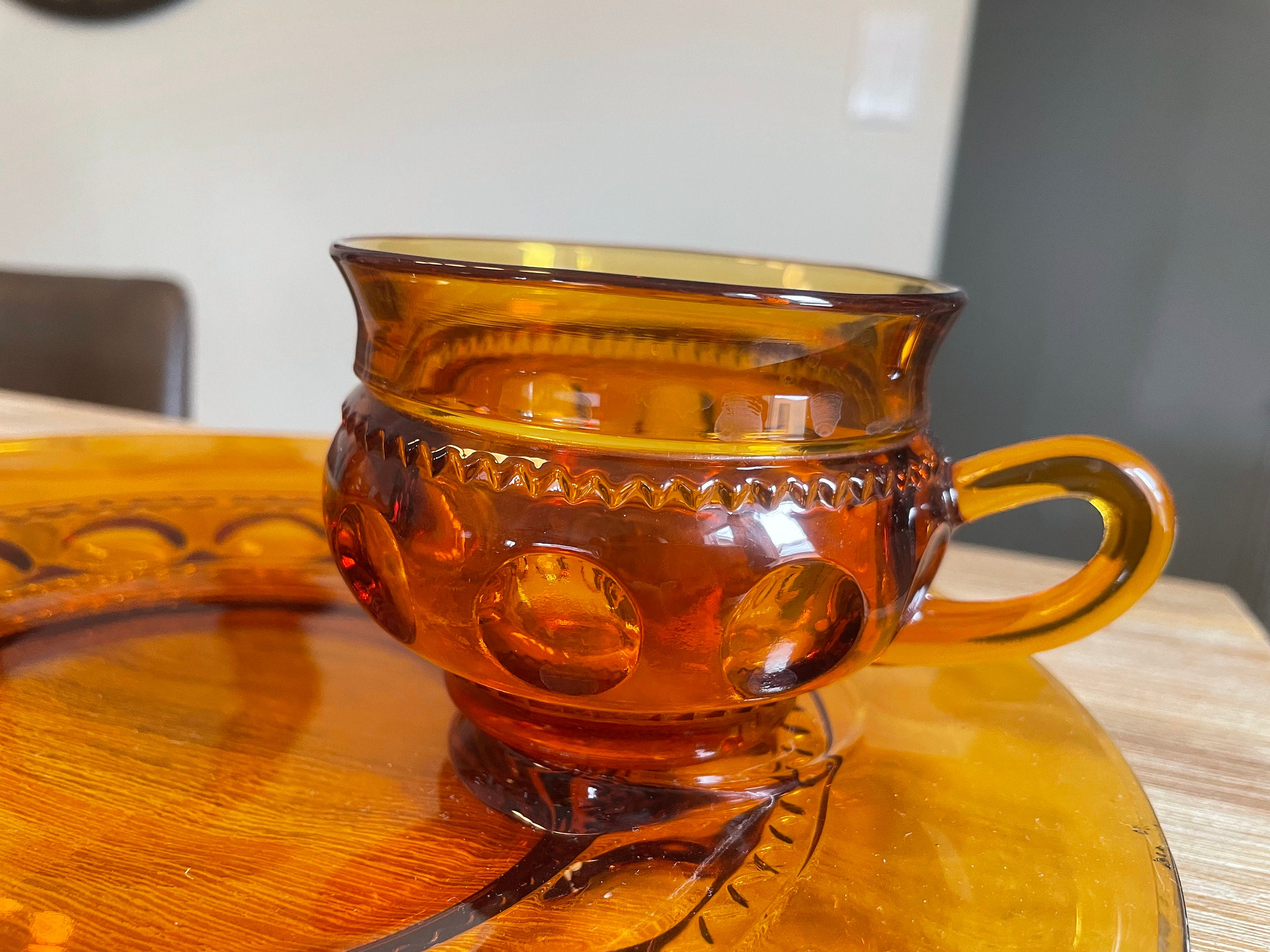 Amber Snack Plates With Cups Indiana Glass Set of 8 Etsy
