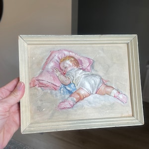 Maud Tousey Fangel 3D Relief Lithograph, All Tuckered Out, 1930s, Baby Print