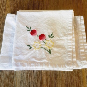 Vintage Embroidered Cherry Napkin with Placemat, Set of 2 each
