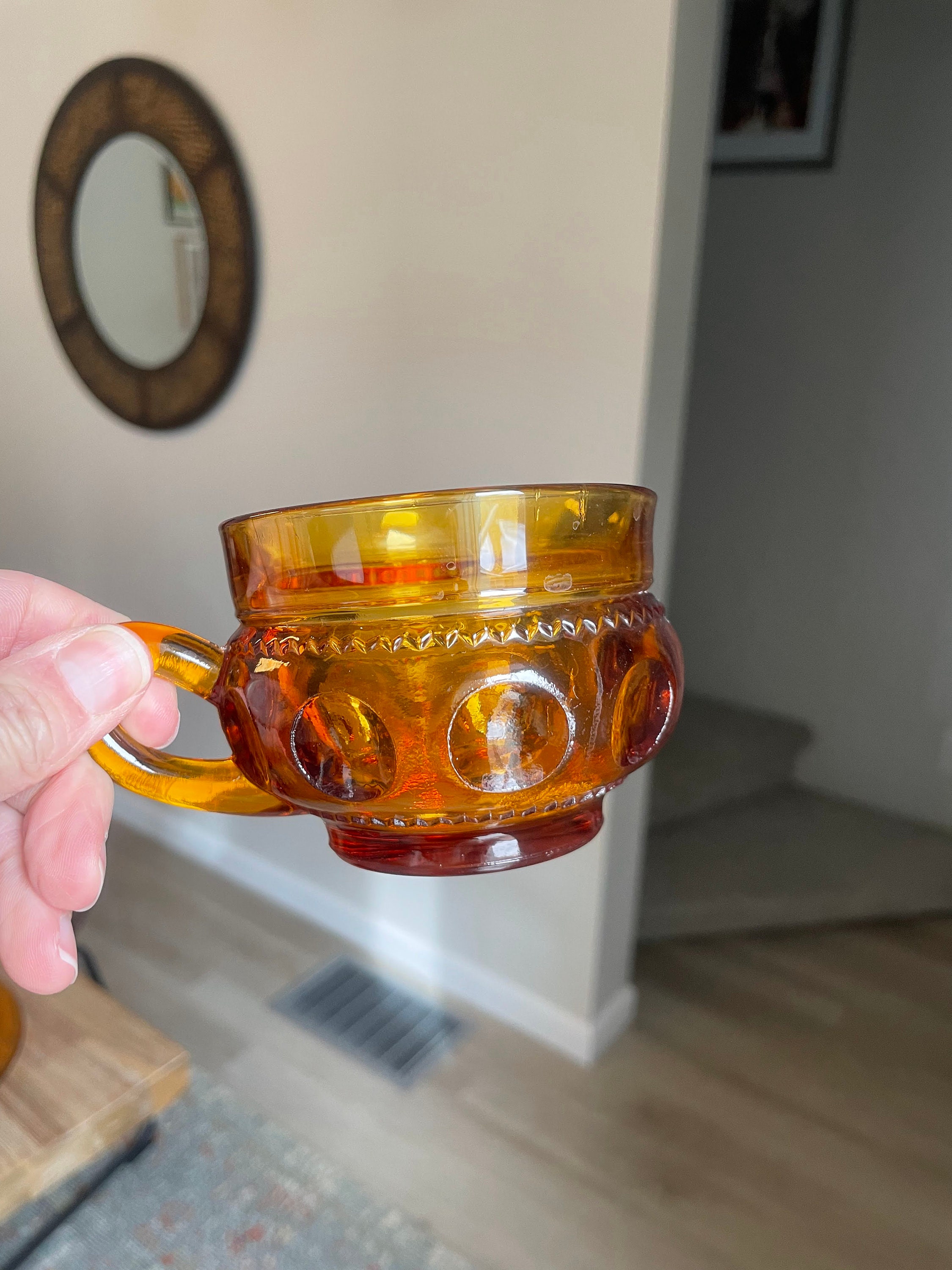Amber Snack Plates With Cups Indiana Glass Set of 8 Etsy
