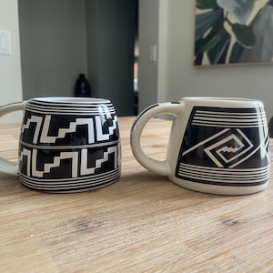 Treasure Chest Mugs, Southwest Patterns, Black and White, Numbers 4 and 18