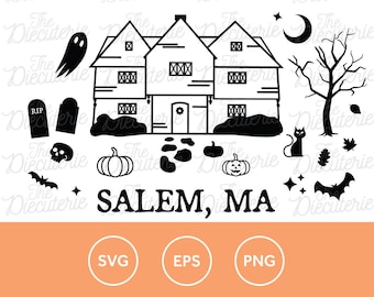 Salem Witch House Diecut SVG png EPS | Silhouette CRICUT Halloween, Fall, autumn, spooky, spooky season, Salem Massachusetts cut files