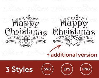 Happy Christmas Ornate Fancy Christmas graphics SVG PNG eps Cricut Silhouette Glowforge cut files Holiday Holidays xmas assets