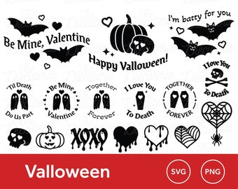 Valloween SVGs PNGs Spooky Valentines Day, Goth Valentines Day, Cricut, Silhouette, Glowforge, cut files, clip art, die cut, diecuts