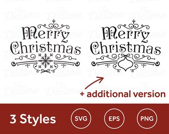 Merry Christmas Ornate Fancy Christmas graphics SVG PNG eps Cricut Silhouette Glowforge cut files Holiday Holidays xmas assets