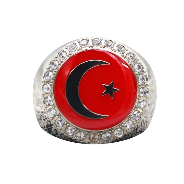 Crescent Moon And Star Of Islam Ring - Diamond Halo Series