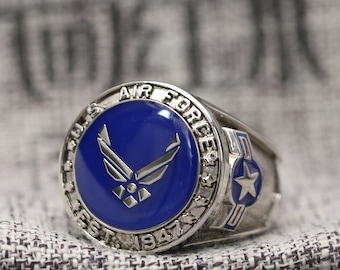 Vintage 1987 US Air Force Sterling Silver Ring With Blue Spinel