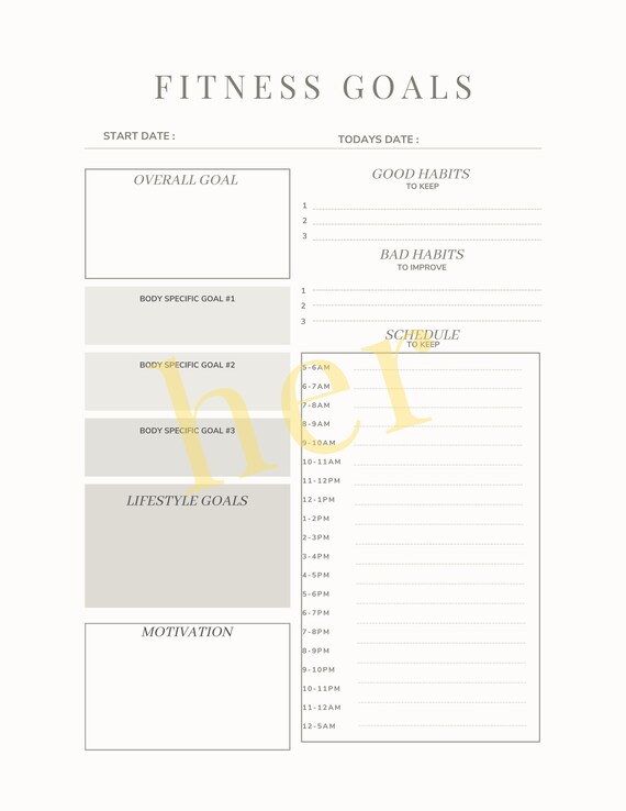 Fitness Goals Printable Gym Printable at Home Workout - Etsy