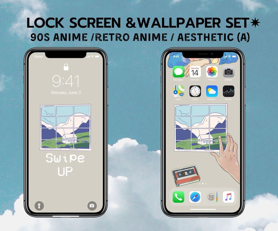 90s Retro Anime iPhone Wallpaper Set: Animated Lock Screen (digital ...