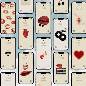 10 PCS, Minimalist 90s Retro Phone Wallpaper, Downtown girl aesthetic iPhone Wallpaper, Black and Red Cell Phone Wallpaper, Digital Download