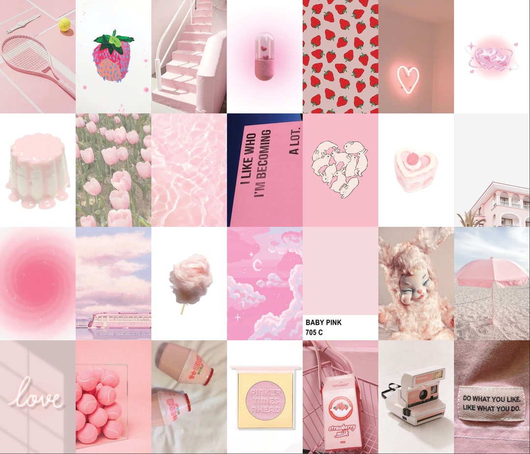 112PCS, Baby Pink Wall Collage Kit, Strawberry Milk/ Preppy/ Soft Pink ...