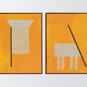 2er Set, Gelb Mid Century Moderne druckbare Kunst, Original druckbare Kunst, Abstrakte Kunst Drucke