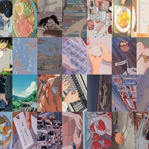112 peças, kit de colagem de parede de anime, estética de anime dos anos 90, estética de pôster de anime retrô, kit de colagem estética, download digital