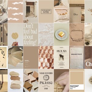 112 pièces, kit de collage mural esthétique fille vanille beige, décoration de chambre esthétique cette fille/simple/nude/neutre, kit de collage, téléchargement numérique