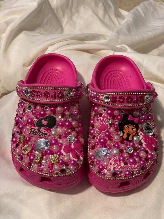 Kid s Blinged Out Crocs pink Barbie Inspired Etsy