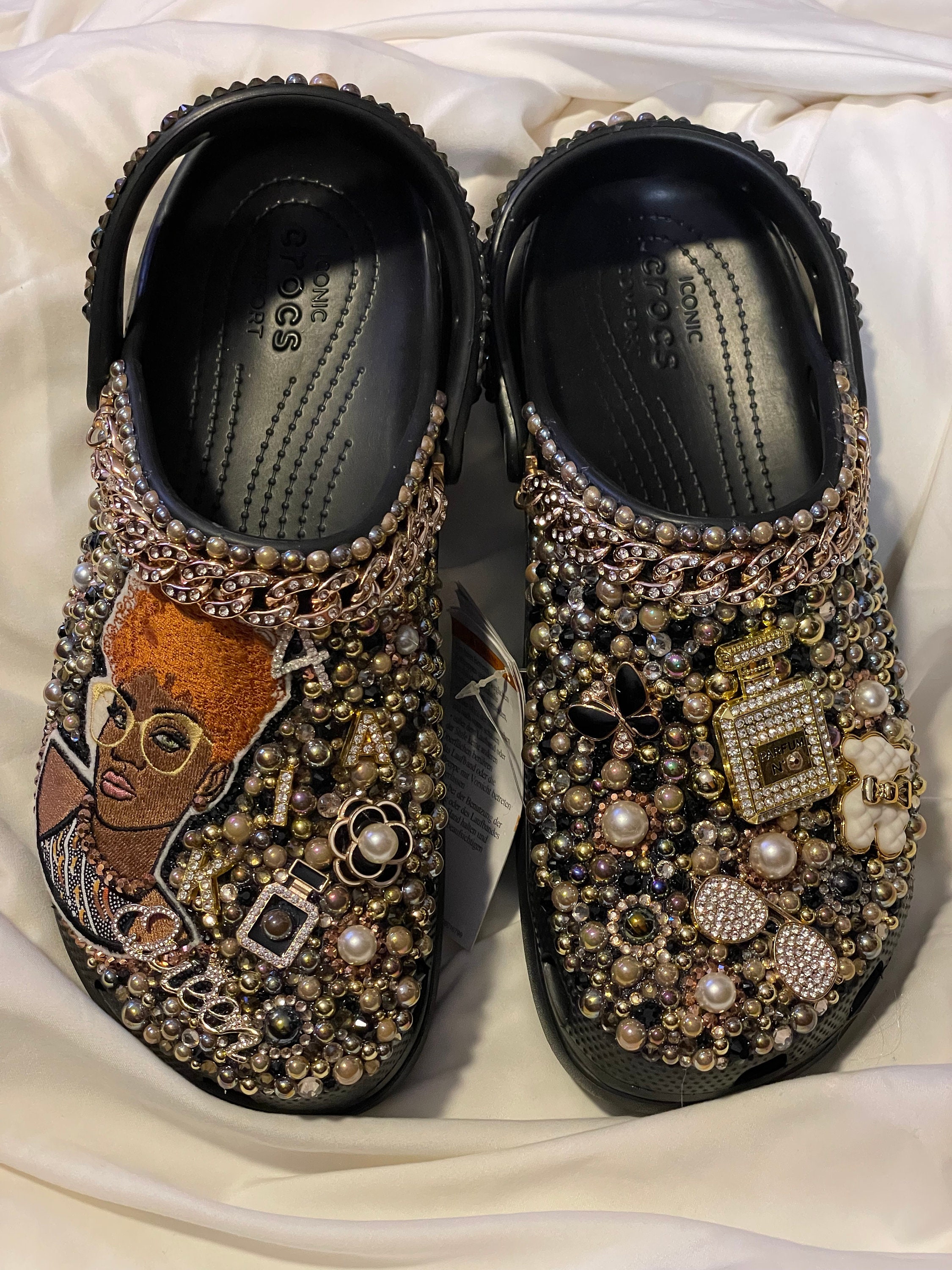 CROCS, Shoes, Custom Crocs Swarovski Crystal Repurposed Designer  Fabricslets Create