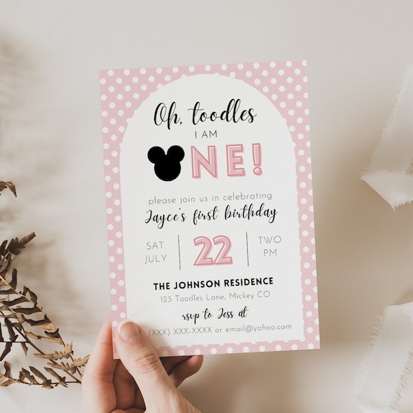 Minnie Mouse 1st Birthday Invitation, Oh Toodles Invite, Minnie Mouse Invite, Instant Download, Printable, First Birthday, Clubhouse