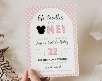 Minnie Mouse 1st Birthday Invitation, Oh Toodles Invite, Minnie Mouse Invite, Instant Download, Printable, First Birthday, Clubhouse