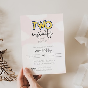 Two Infinity and Beyond Invitation, Two Infinity and Beyond Birthday Invitation, Two Infinity Beyond Birthday Toy, Pink Girl Two Infinity