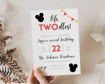 Mickey Mouse Invitation, Mickey Mouse 2nd Birthday Invitation Printable, Oh Twodles Invite, Boy Mickey Mouse Invite, INSTANT DOWNLOAD