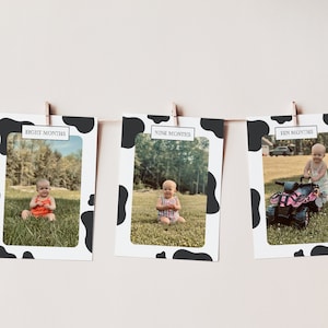 すごい、私は1歳の男の子のマイルストーンバナーテンプレート、1歳の誕生日の牛のプリントマイルストーンバナー、編集可能ですぐにダウンロード可能