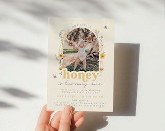 Bee Birthday Bundle, Bee 1st Birthday Bundle, Our Little Honey Bundle, Floral Bee Birthday Honey Bee Invitation 1st Birthday Girl Picture
