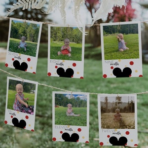 Mickey Mouse maandelijkse mijlpaal fotokaarten, verjaardag banner, kinderstoel banner afdrukbaar, Mickey Mouse mijlpaal banner, Instant download