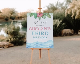 Moana-welkomstbord, bewerkbare Moana-welkomstposter, kinderen Moana-feestbord, bewerkbare Instant Download, Moana bewerkbaar welkomstbord, tropisch