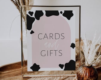 Cards and Gifts Cow Print Sign, Party Supplies, Farm Theme Birthday Party, Rustic Baby Shower, Cowgirl Bachelorette Decor, Cow Bridal Party