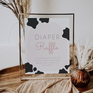 Windel-Gewinnspiel Zeichen Kuh-Druck-Babyparty Kuh-Baby-Dusche-Windel-Schild, Mädchen Barnyard Bauernhof-Dekor, sofortiger Download druckbare Vorlage