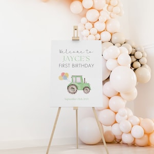 Green Farm Tractor Birthday Welcome Sign, Editable Green Truck1st Boy Birthday Party Sign Template, Instant Download Digital