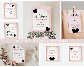 Minnie Mouse Party Bundle, Minnie Mouse Invitation Template, Girl Pink Party Invitation, Editable Minnie Mouse Templates, INSTANT DOWNLOAD