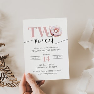 Two Sweet Birthday Invitation, Two Sweet Donut Birthday Invitation, Instant Download Printable, Second Birthday Invitation Girl, Editable