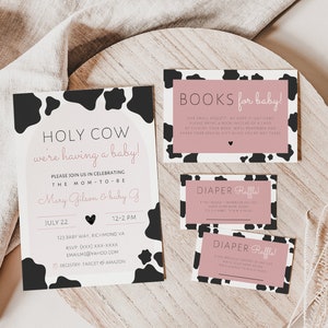Holy Cow We&#39;re Having a Baby, Baby Pink Shower Invitation, Farm Birthday, Girls Baby Shower, Editable Invite Printable, Cow Invite Template