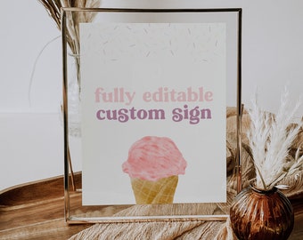 Ice Cream Birthday Editable Sign Template, Here's the Scoop, Printable Ice Cream Sign, Pool Party Birthday Sweet One Two Sweet Editable Sign