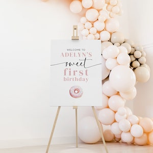 Sweet One Welcome Sign Template, Sweet One Donut Welcome Sign, Instant Download Printable, First Birthday Welcome Sign Girl, Editable Sign