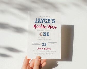Rookie Year Birthday Invite, First Birthday Baseball Party Invitation, Minimalist Neutral Baseball Birthday Invitation Instant Download