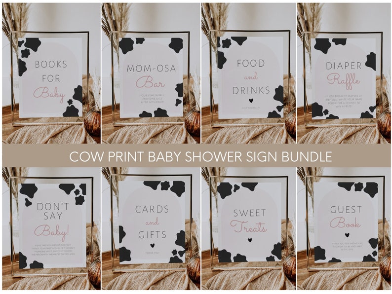 Cow Print Baby Shower Sign Bundle Cow Baby Theme Baby Shower Etsy