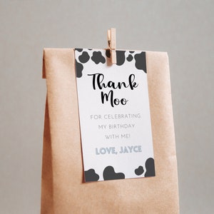 Editable Cow Birthday Thank You Tag, Holy Cow Birthday Favor Tag, Printable Cow Themed Party Label, Cow Gift Tag, Digital Download