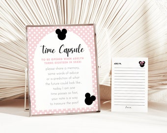 Minnie Mouse First Birthday Time Capsule, Girl Minnie 1st Birthday, Minnie Mouse Party Decoration, Digital Printable Editable Template