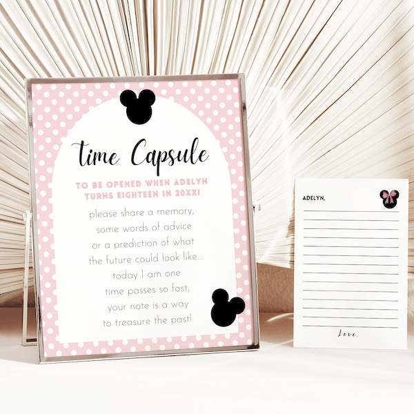 Minnie Mouse First Birthday Time Capsule, Girl Minnie 1st Birthday, Minnie Mouse Party Decoration, Digital Printable Editable Template