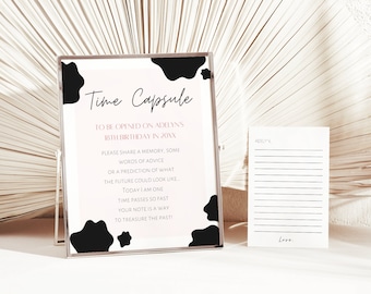 Holy Cow I&#39;m One Time Capsule Template With Note Cards, Cow Print Time Capsule Template, First Birthday Time Capsule, Instant Download