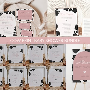 BUNDLE Holy Cow We're Having a Baby, Baby Pink Shower Invitation, Farm Birthday, Girls Baby Shower, Editable Invite Printable, Cow Template