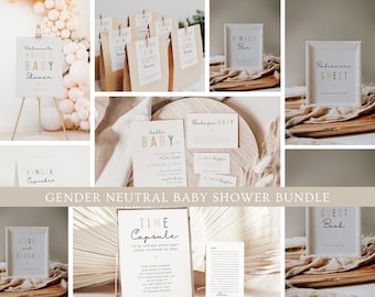 BUNDLE Minimalist Baby Shower Invitation, Neutral Baby Shower Bundle, Books for Baby Diaper Raffle, Modern Boho Baby Shower, Minimalist Baby