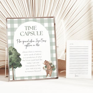 Un modèle de capsule temporelle un campeur heureux, camping 1er anniversaire de signe, ours S'mores Woodland Party Decor modifiable en téléchargement immédiat, capsule temporelle