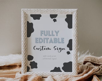 Cow Print Fully Editable Custom Sign, Holy Cow I'm One Editable Sign, Editable Sign Template Cow 1st Birthday Editable Sign Instant Download